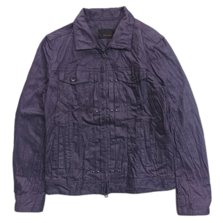 jacket Tete homme issey miyake denim trucker zipper jaket pleated