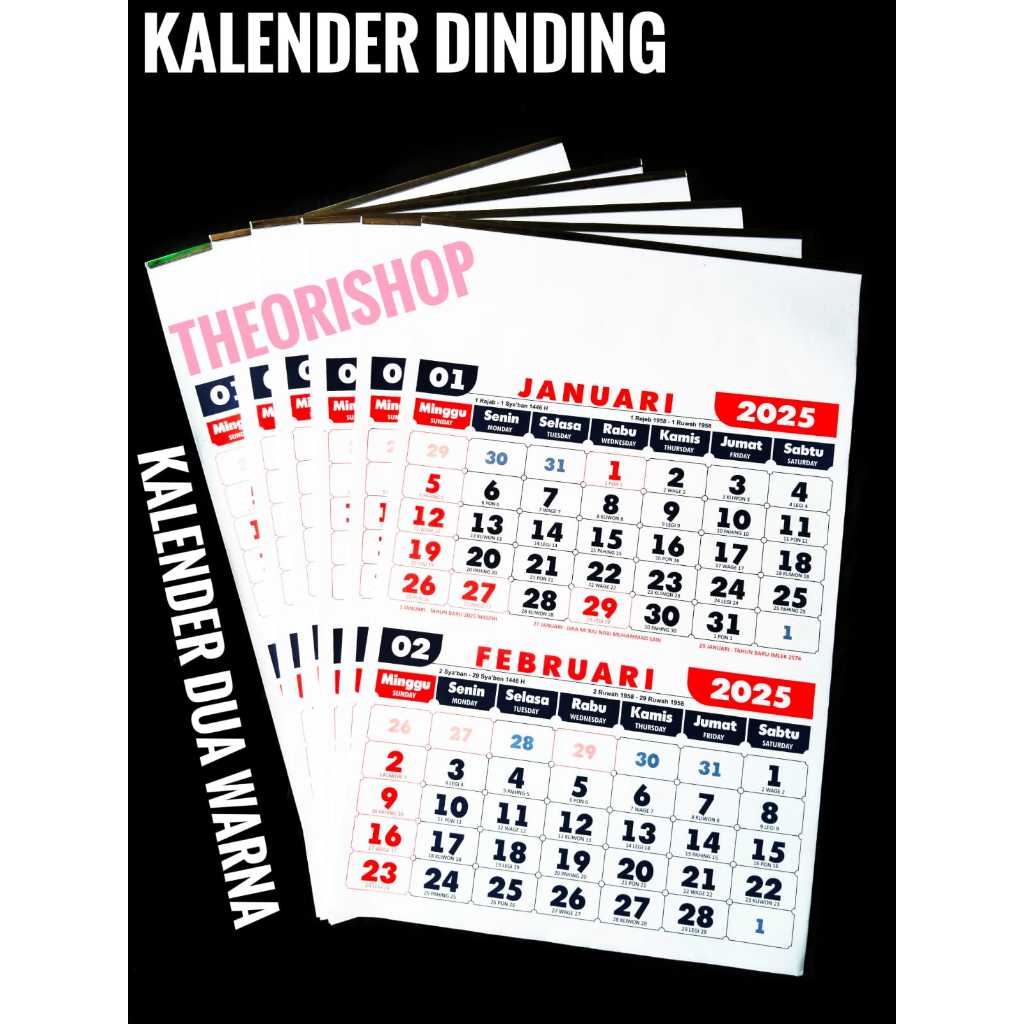 

Kalender 2025 / Kalender Dinding 2025 Kertas 2 Warna 1 Lembar Terdapat 2 Bulanan 6 Lembar