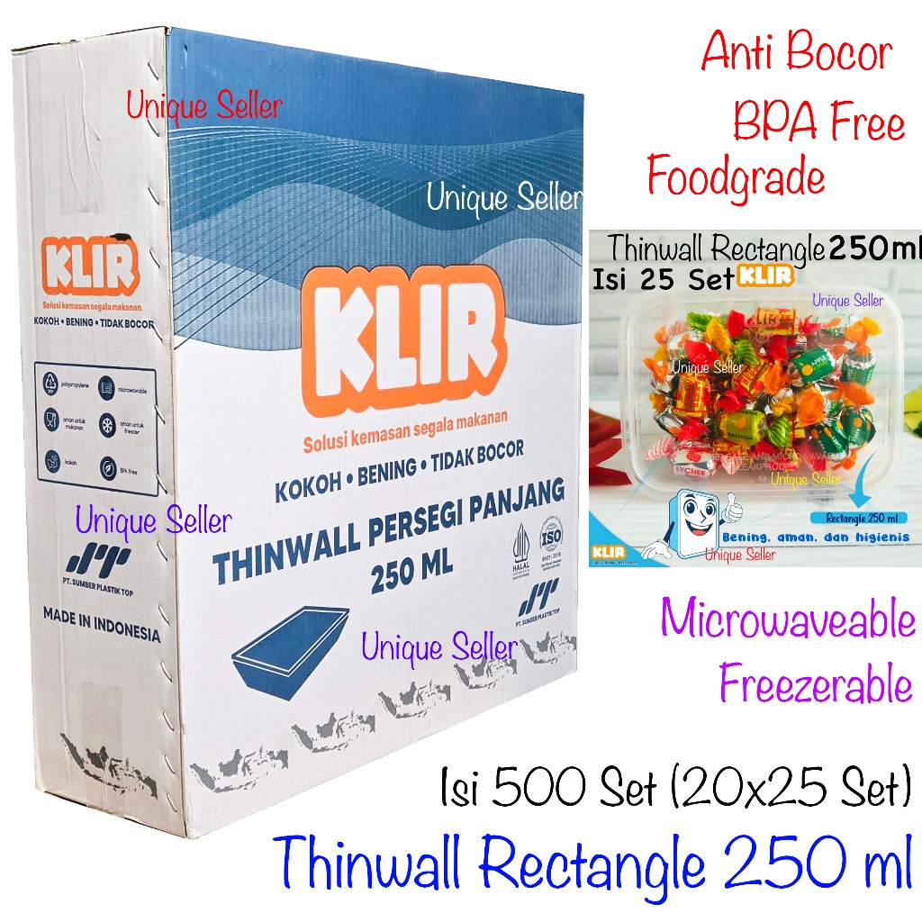 [1Dus] Thinwall Rectangle 250 ml KLIR / Thinwall Thinwal Persegi Panjang 250ml KLIR / Kotak Makan Na