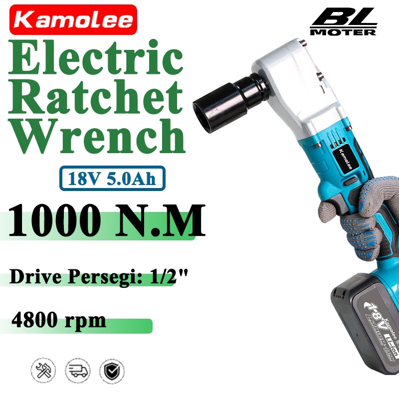 Kamolee1000 N.M1/2 Inch Portable Brushless Ratchet Electric Impact Wrench, 18V Promosi 1 Set Alat Ku