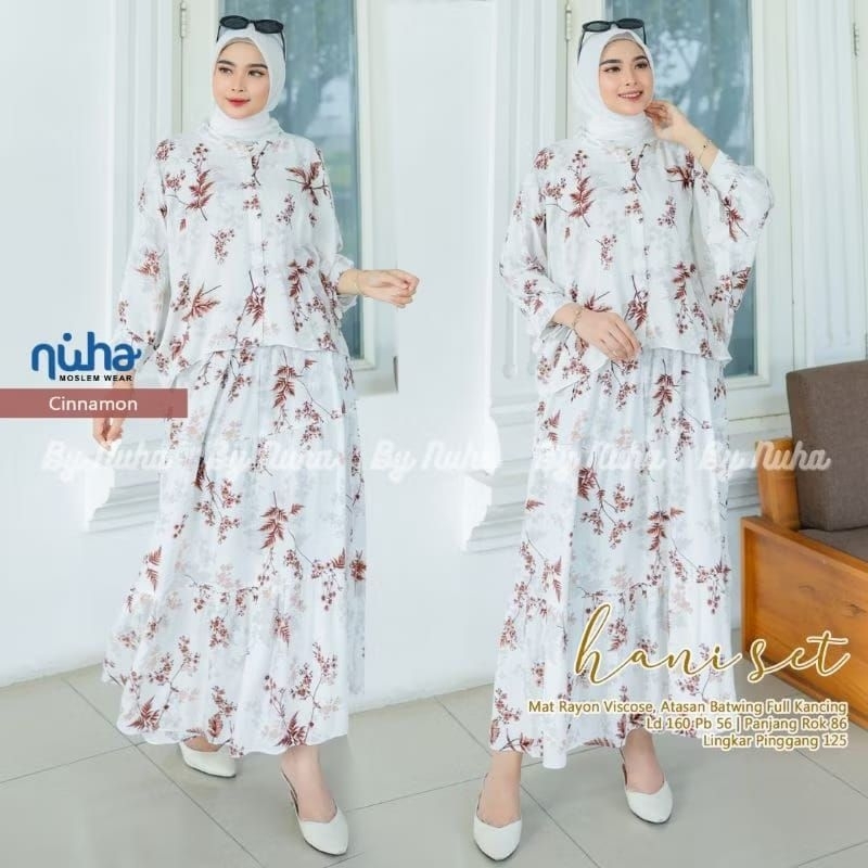 HANI SET JUMBO RAYON VISCOSE ADEM HALUS ATASAN BATWING FULL KANCING LD 160CM SETELAN ROK MOTIF BUNGA