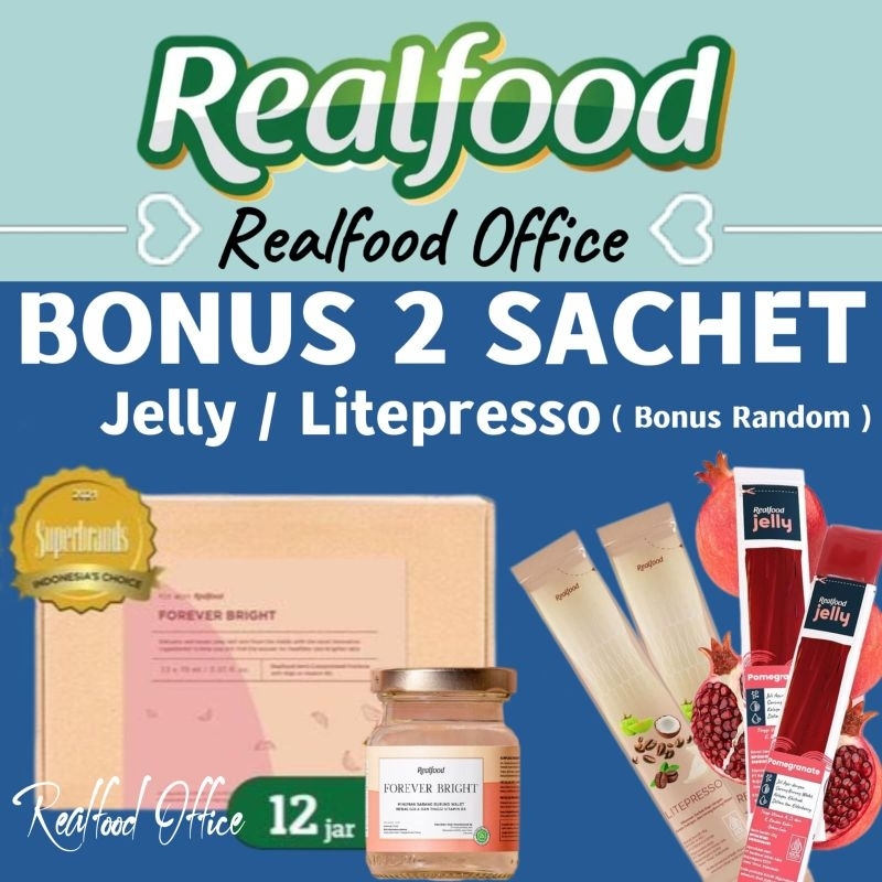 

Realfood Forever Bright 12 jar Gratis 2 Jelly / Coffee ( Minuman Sarang Burung Walet ) RO