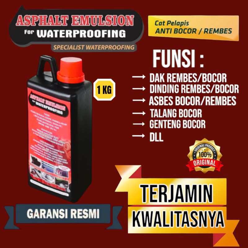 Aspal Cair Emulsi 1kg Pelapis Anti Bocor Waterproofing untuk Dak Atap Spandek Lantai Kamar Mandi