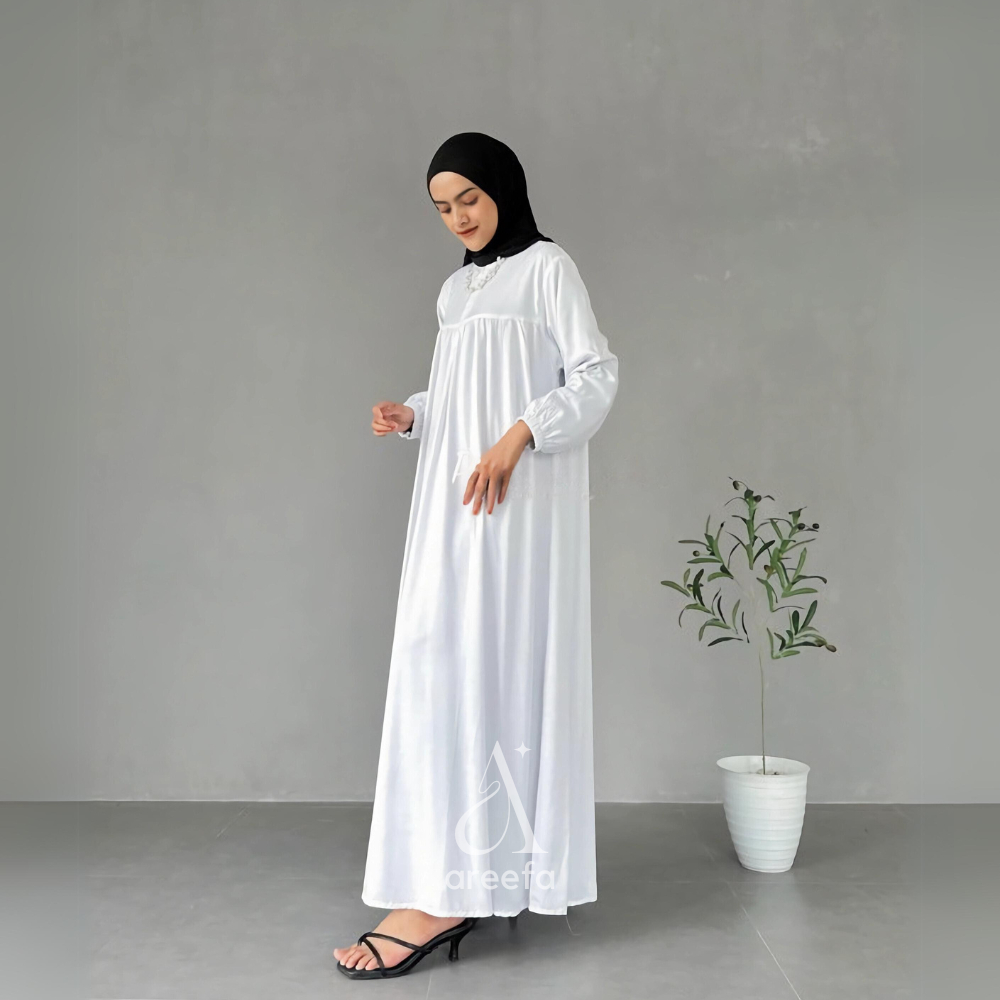 Abaya Gamis Putih Wanita Kekinian Mewah Turki Import Katun Rayon Premium Jumbo | Areefa Exclusive