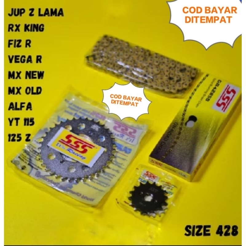 Gear Gir set  Rante tripel SSS gold original 428 ukuran 33 34 35 36 37 Yamaha RX king RX s RX k fizr
