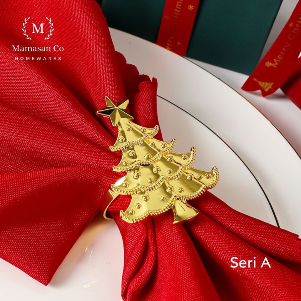 Christmas Napkin Ring Red Berry & Holly Leaf | Table Setting Decoration | Cincin Natal Napkin Kain C