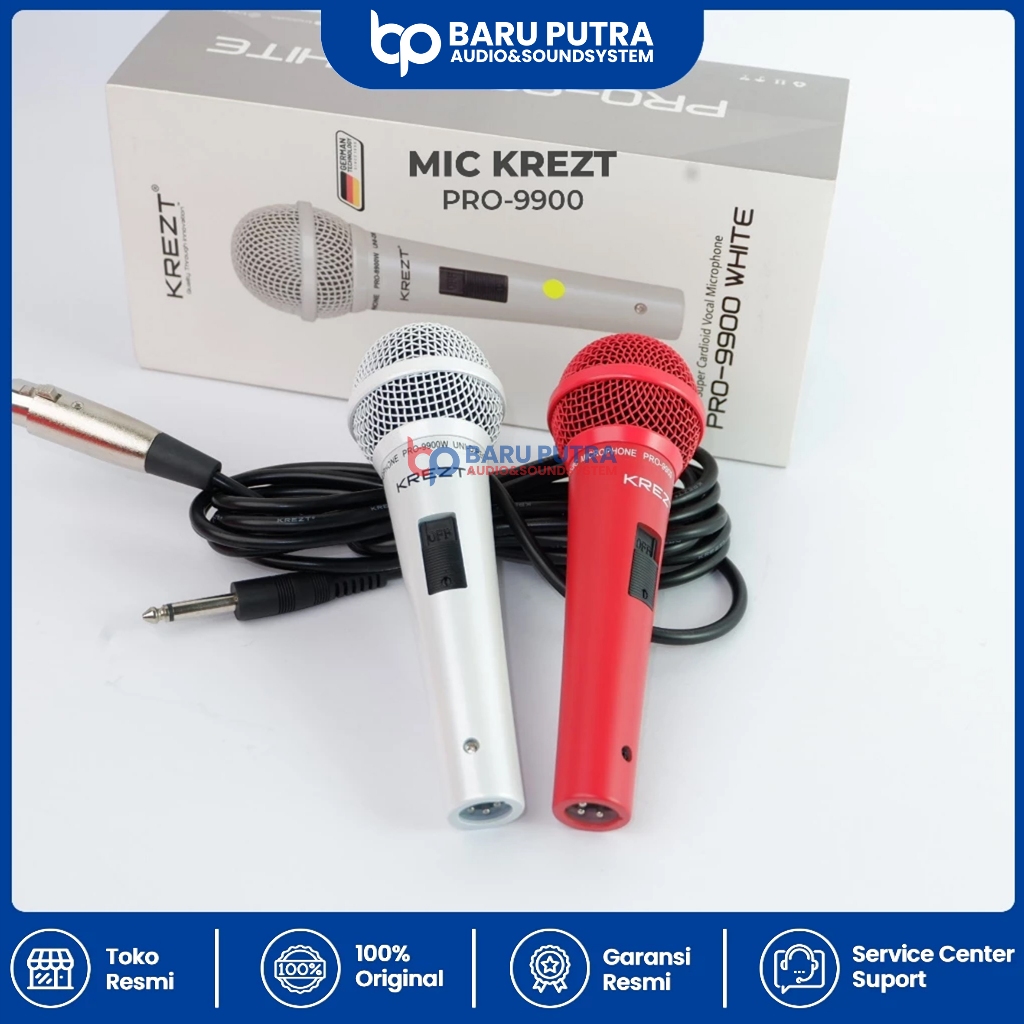 Mic KREZT Original PRO 9900 / PRO-9900 / Microphone Dynamic +Switch Putih | Merah