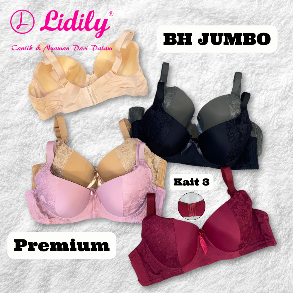 Bra BH Jumbo Lydyly Kait 3 Motif Renda Cup Besar Kawat Busa Tipis Tali Lebar