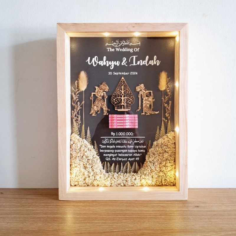mahar wayang estetik | frame kayu uk 25x35 | mahar edelweis mahar estetik mahar jam estetik
