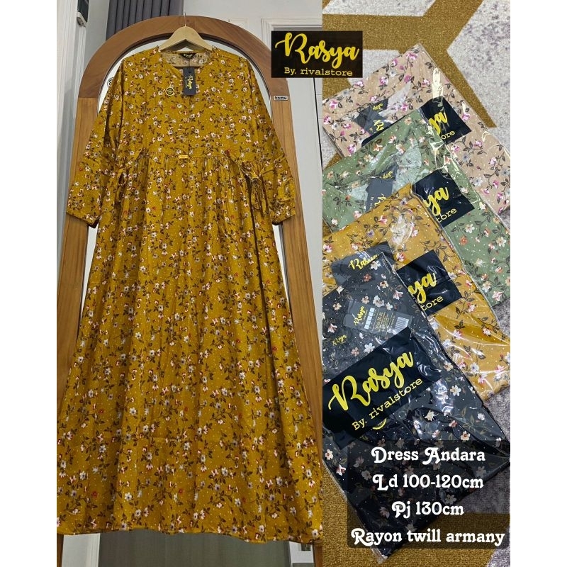 lok MIDI DRESS RAYON TWILL ARMANY IMPORT MOTIF BUNGA BUNGA