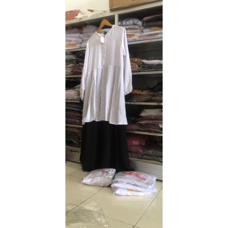 gamis tunik hitam putih