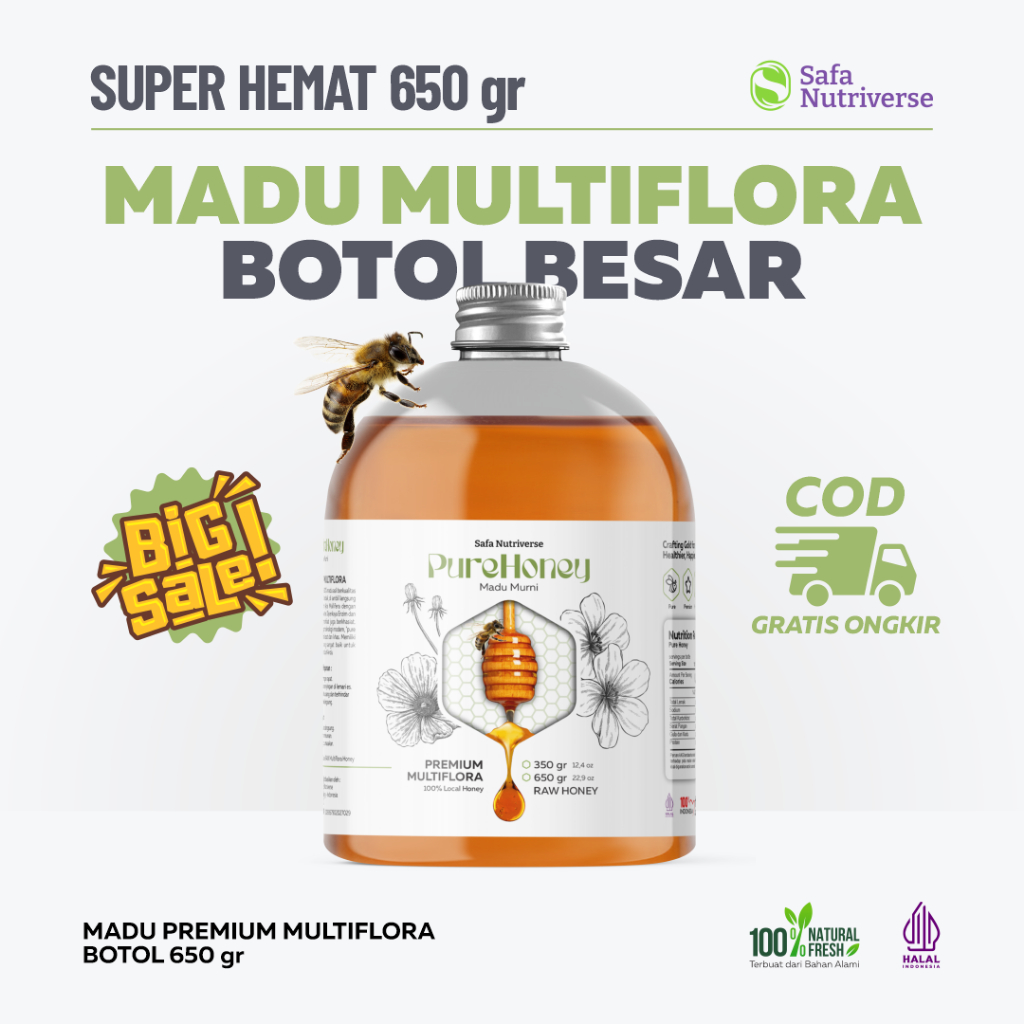 

Madu Multiflora Madu Premium Asli RAW Organik Madu Murni 650gr Pure Honey