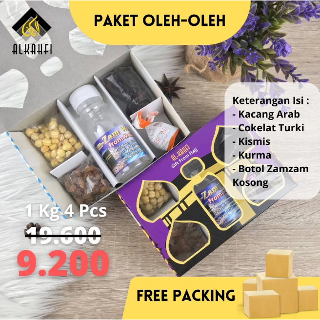 

Souvenir Paket Oleh Oleh Haji & Umroh 3 - Kurma - Kismis Asam Manis - Coklat / Cokelat Turki - Kacang / Jagung Arab - Botol Kosong Air Zam Zam