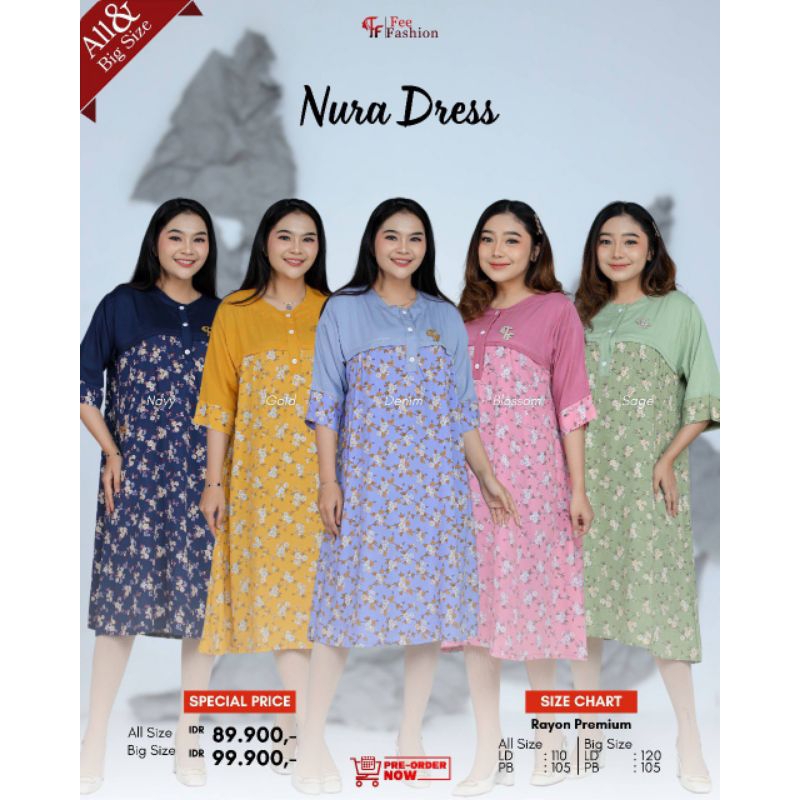 BEST SELLER | PRE ORDER Nura Dress By fee fashion, daster murah by fee fashion, daster sehari-hari
