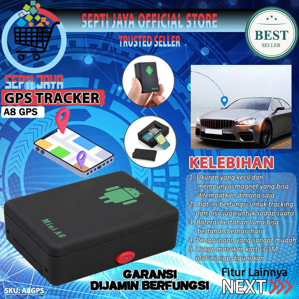 Mini GPS A8 Smart Tracker Alat Pelacak Lokasi Dan Rekam Suara Kendali Jarak Jauh Lewat HP Handphone 