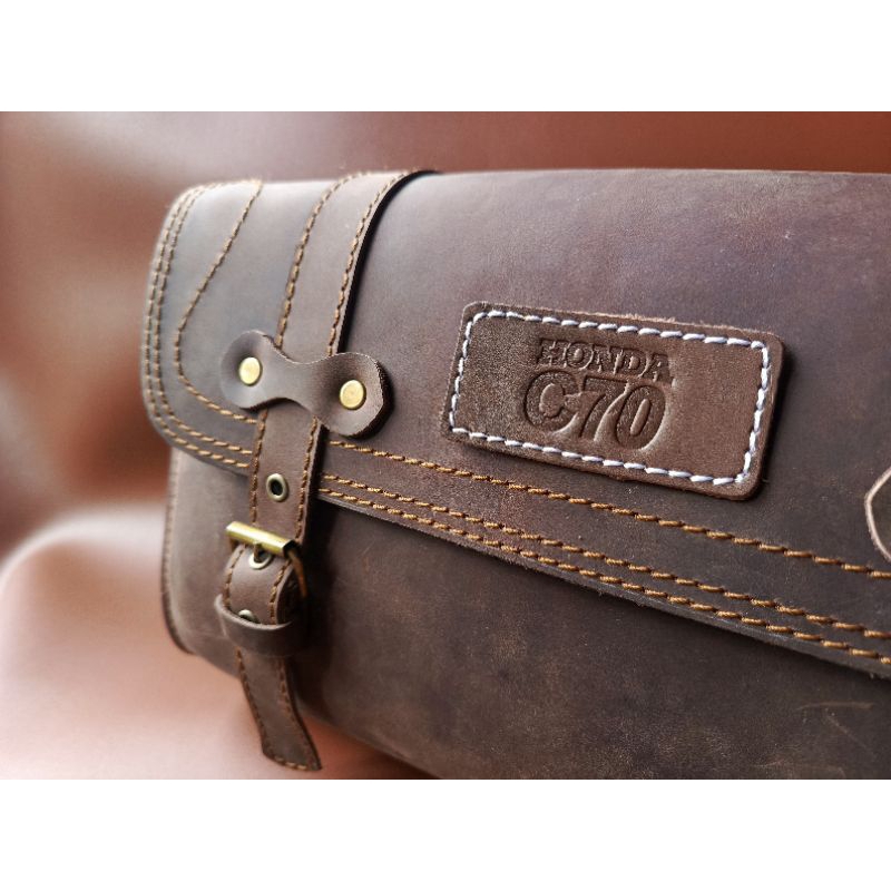 tas sidebag Honda C70 kulit sapi asli
