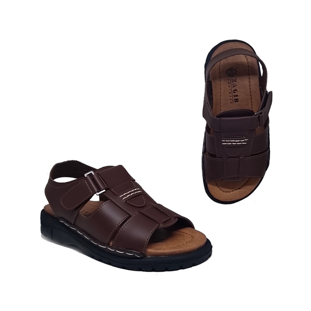 ORIGINAL - Sepatu Sandal Pria Model Tali Kulit Coklat Tua - Sendal Casual Formal Cowok Model Bata