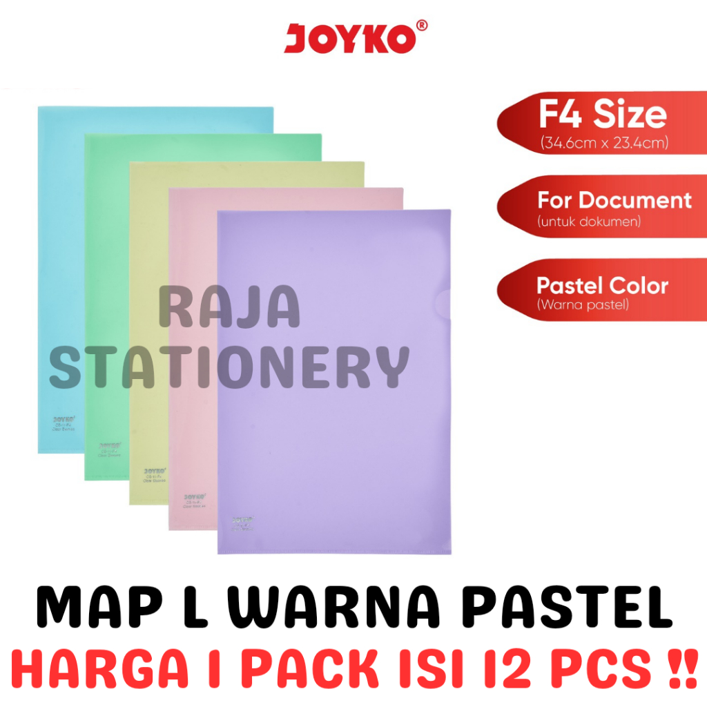 

JOYKO CLEAR SLEEVE F4 PASTEL COLOUR DOCUMENT FOLDER MAP L F4 DOKUMEN FOLIO CS-11-F4 LUSIN PACK [12PCS]