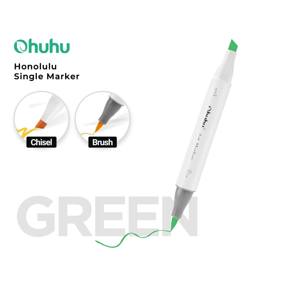 

OHUHU SINGLE Honolulu (Brush & Chisel) - GREEN SERIES | 361 Colors Refill Marker Satuan