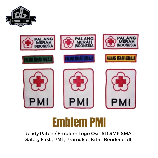 (Bisa COD) 1 Set Atribut Badge Logo PMI PMR Bordir Bed Bet Patch Mula Madya Wira Korps Sukarela Anak