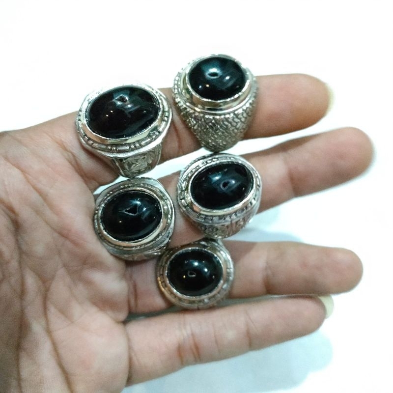 CINCIN BATU AKIK COMBONG HITAM RING ALPAKA SUPER