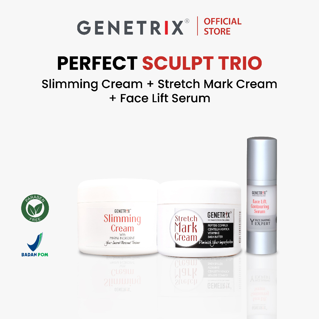 [BUNDLING] GENETRIX Slimming Cream 100gr, Stretch Mark Cream 100gr & Face Lift Contouring Serum 30ml