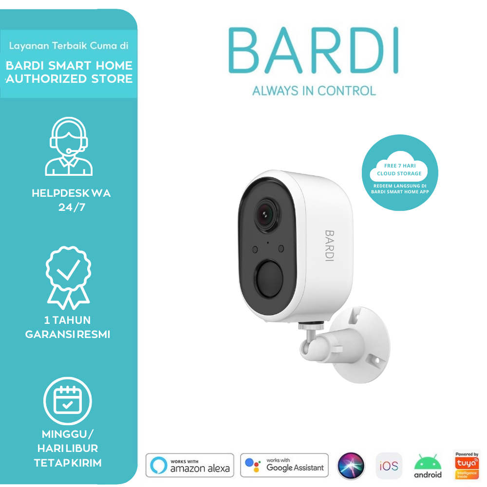 BARDI CCTV With Battery Smart Outdoor / Indoor IP Camera (IP65) IP Camera Keamanan dengan Baterai