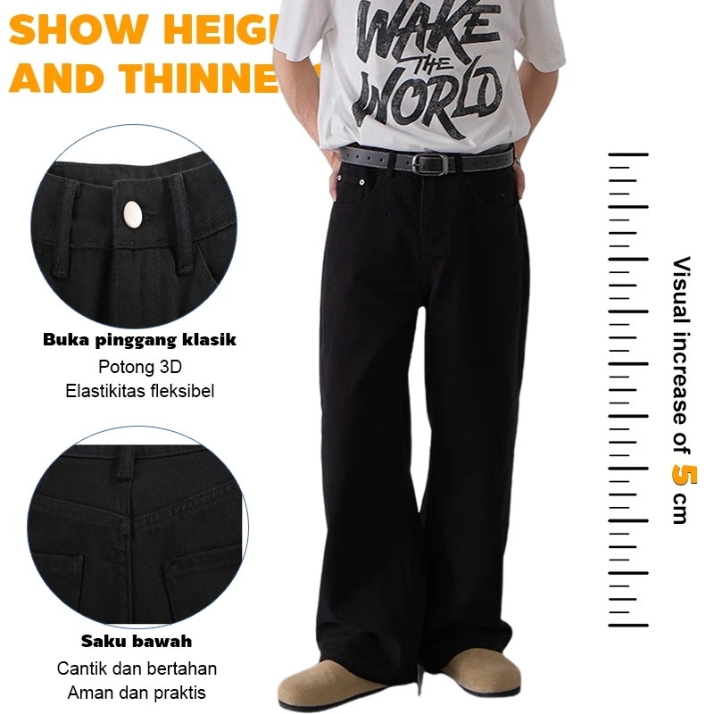 【ready stock】2025 jeans pria Jepang dan Korea jeans pria celana kulot oversize pria celana jeans str