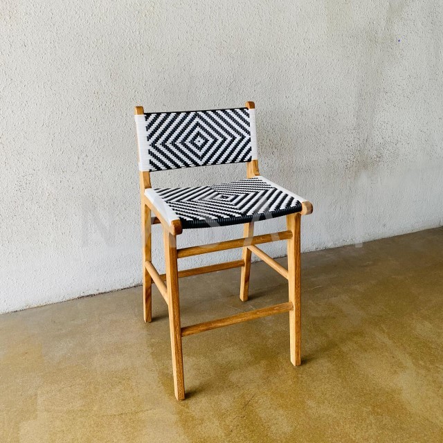 NADIA Bar Stool Modern Kursi Cafe Tinggi Rotan Sintetis Kayu Jati