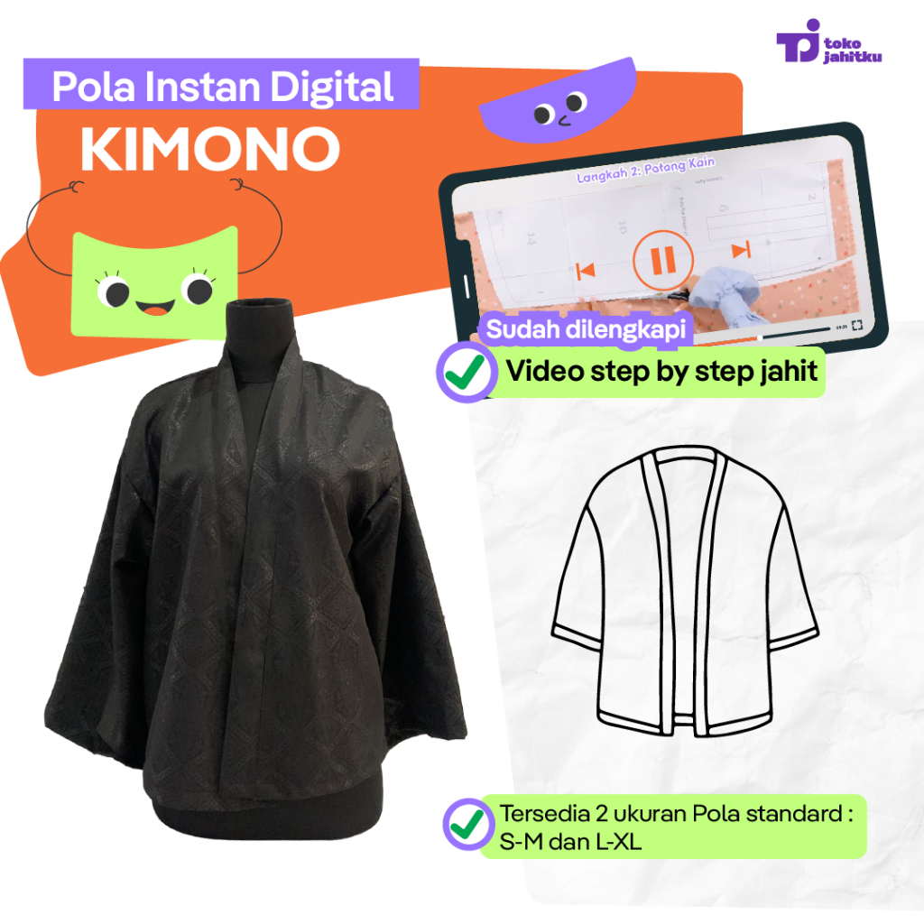 Pola Jahit Kimono Instan Digital / Pola Digital Instan / Pola Kimono Digital