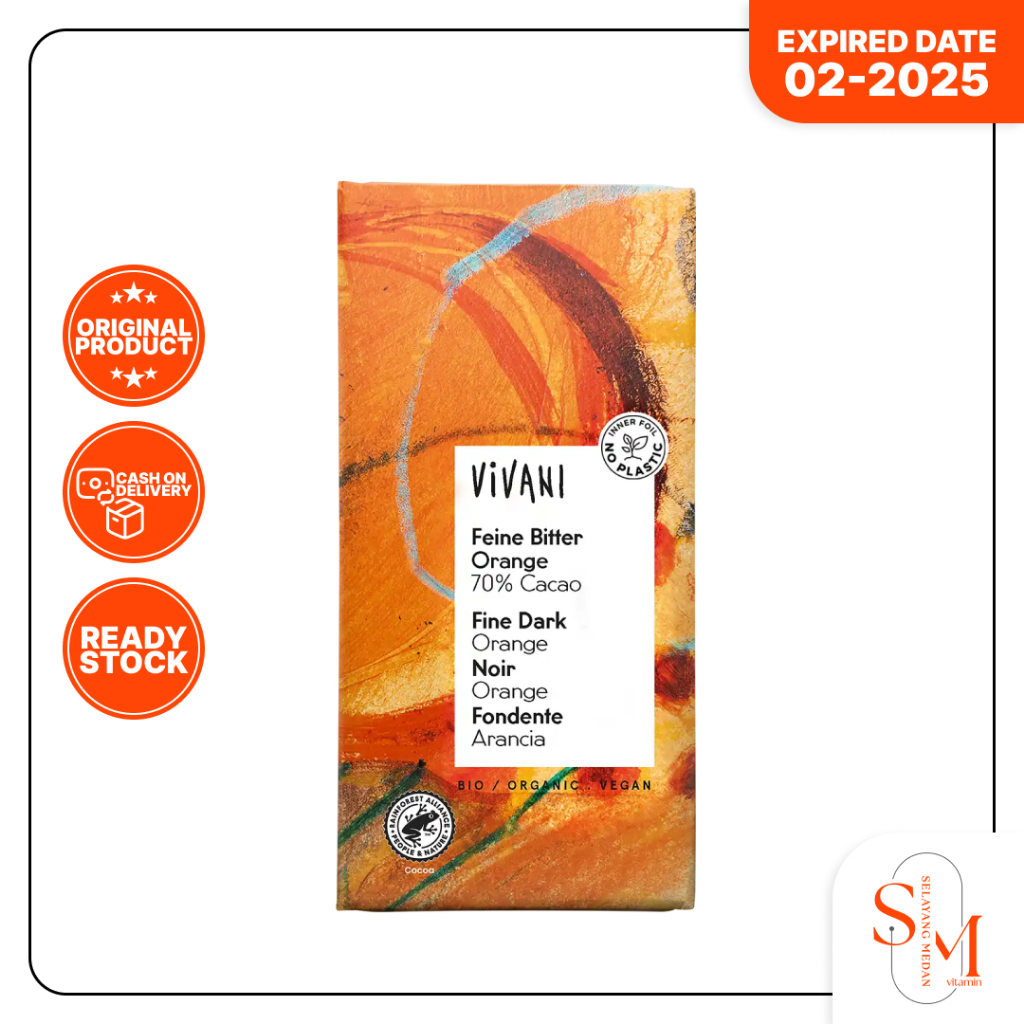 

Cemilan Cokelat Vivani 70% Orange Cocoa Fine Dark Chocolate Bar - Real Cokelat Less Sugar Vegan