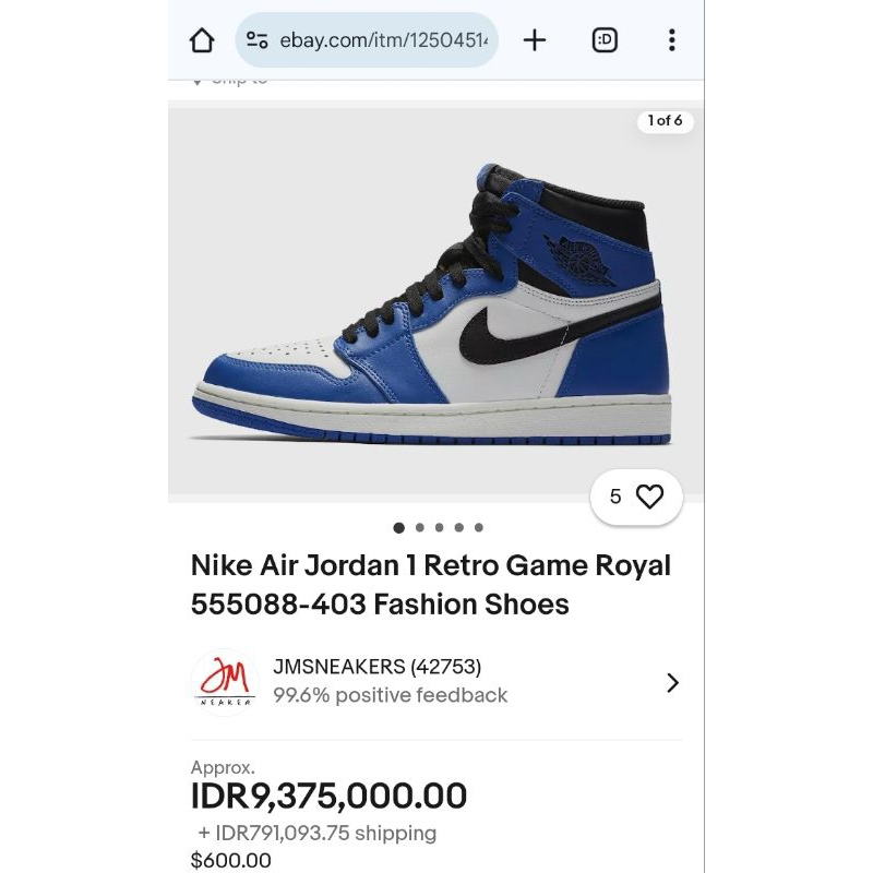 sepatu Nike Air Jordan 1 Retro Game Royal second preloved sepatu sneakers pria cowok