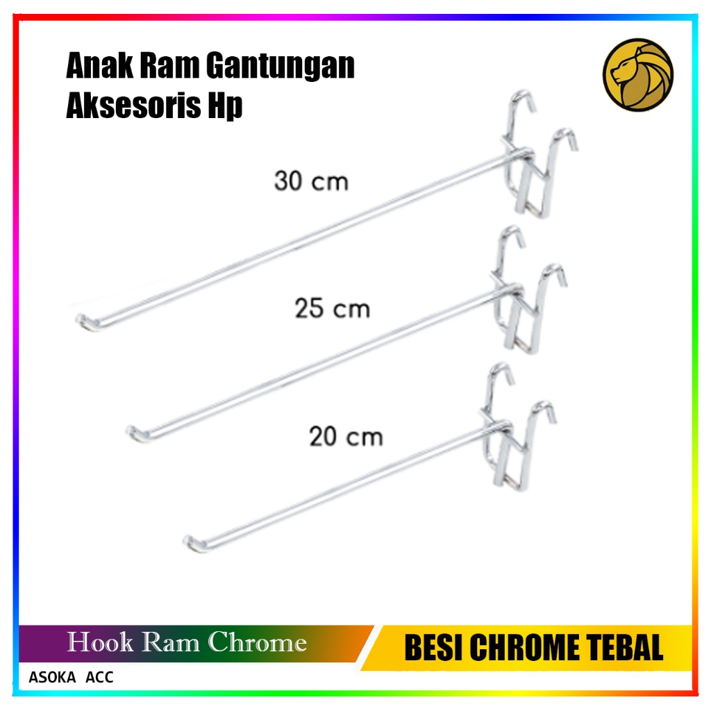 Gantungan Hook Ram Chrome 30 cm Besi Tebal Gantungan Aksesoris Hp Display dll