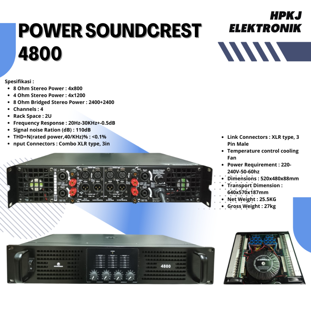 Power Amplifier Soundcrest SC-4800 4X800 SOUNDCREST SC4800 SC 4800