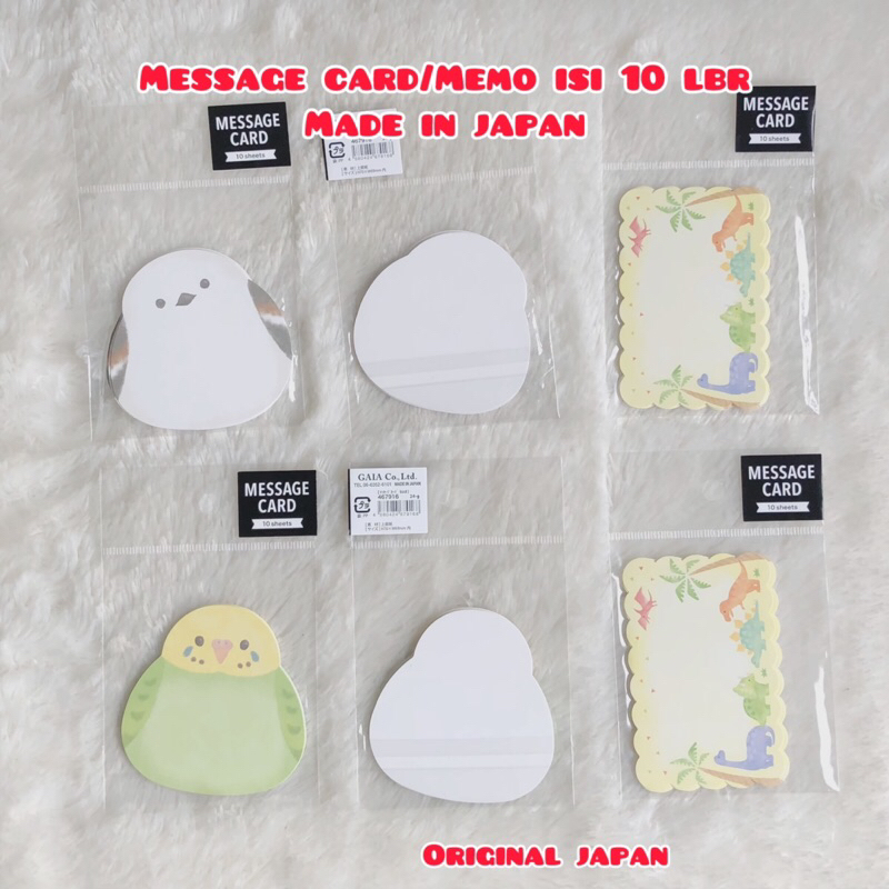 

message card memo motif burung dino made in japan