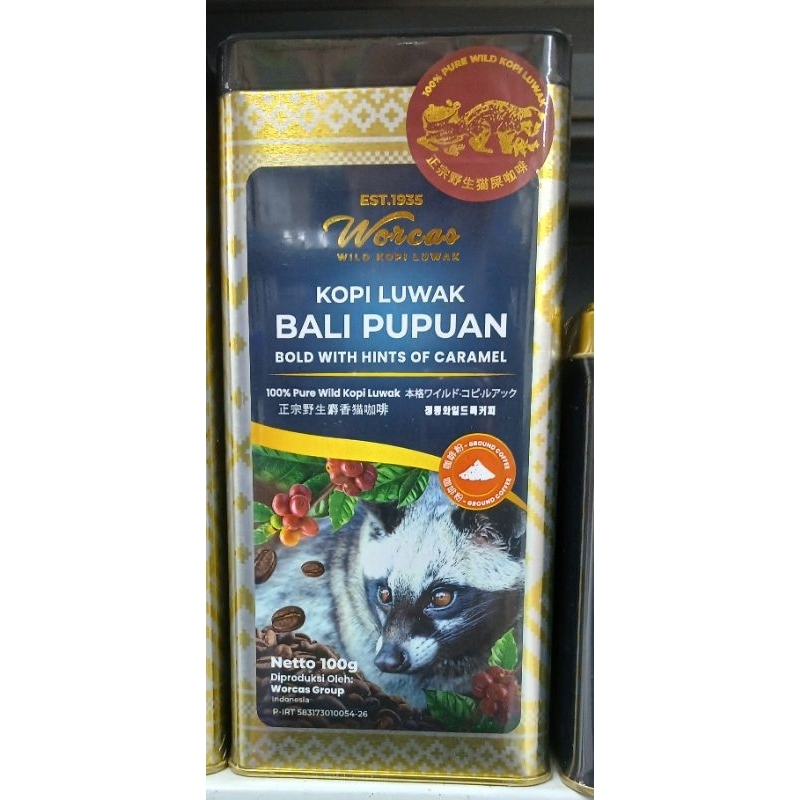 

Kopi Luwak Bali Pupuan Tin Can WORCAS Pure Kopi Luwak Bali Pupuan Tin Can 100g - HM.