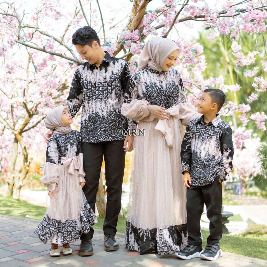 Nakay Batik Couple Keluarga Gamis Ibu Anak Ayah Gamis Lebaran 2024 Kombinasi Batik Etnik Mix Tile Bu