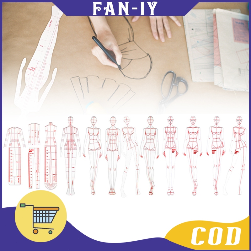 

4/9Pcs Fashion Sketching Ruler / Penggaris Jahit Pola Lengkap / Cetakan Figure Untuk Fashion Designer