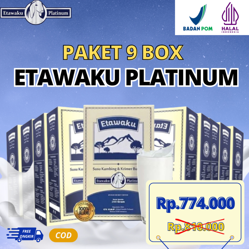 

Etawaku Platinum GAJIAN SALE!! KOMBO 9 Box - Ampuh Atasi Masalah Pernapasan & Persendian - Sesak Nafas, Asma, TBC