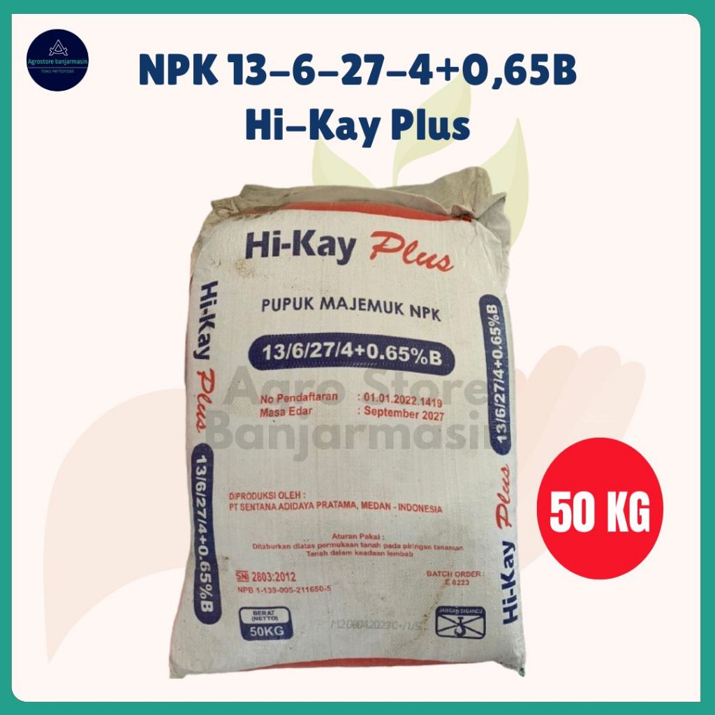 Pupuk NPK 13 6 27 4 0.65B Hi Kay Plus kemasan 50Kg