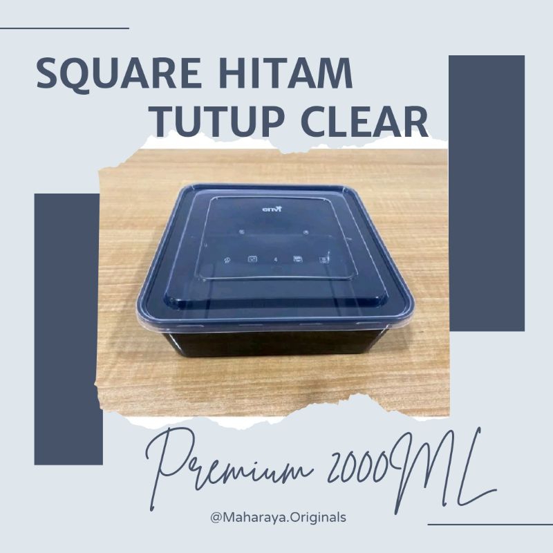 (1 pack isi 25pcs) Thinwall ENVI Square 2000ml Body Hitam Tutup Trans
