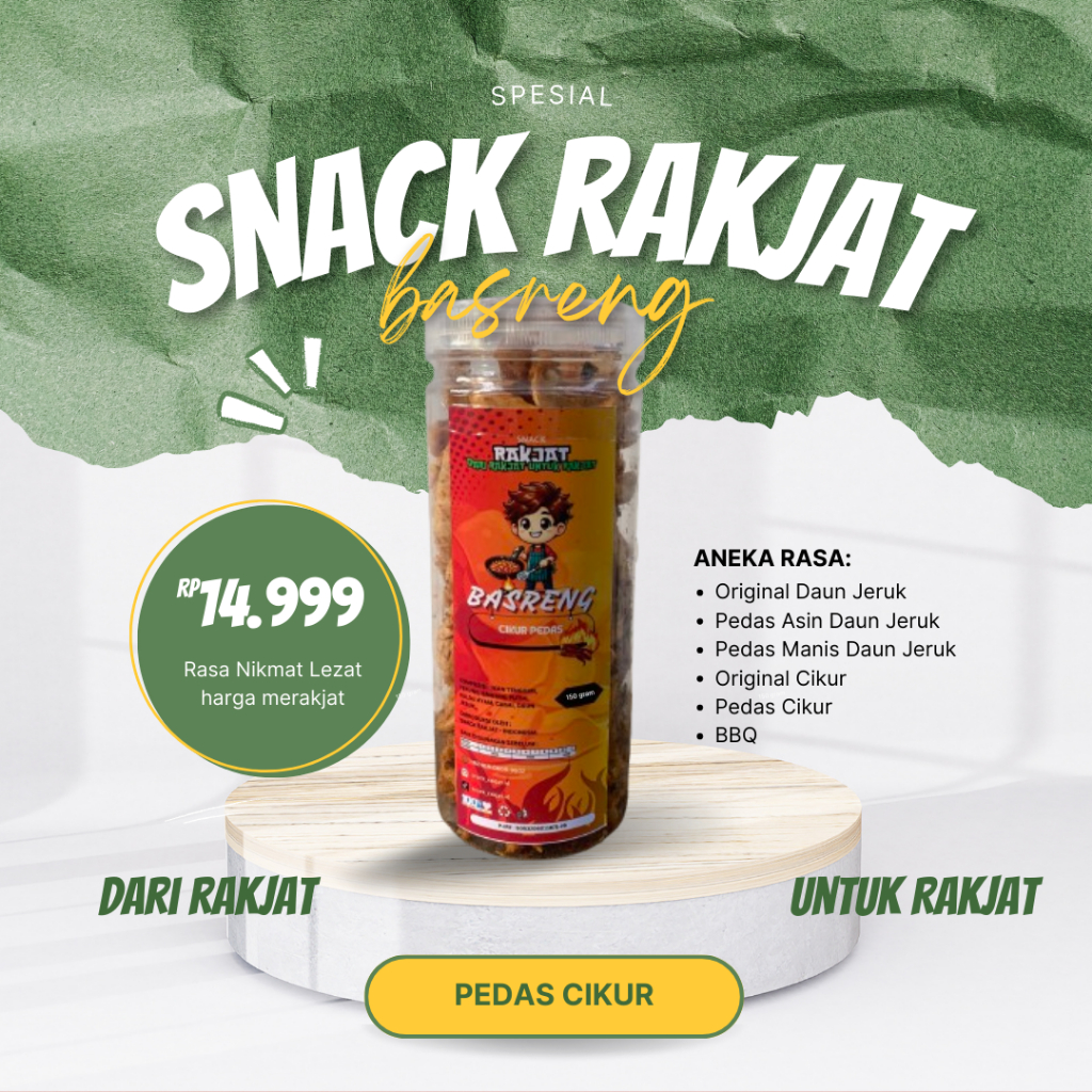 

BASRENG RAKJAT - Cikur Pedas - Kemasan 150 gram Cemilan Basreng dari Rakjat untuk Rakjat