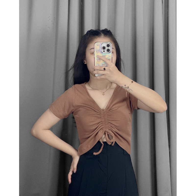 Joy Crop Top Serut | Atasan Crop Wanita | Atasan Tali Serut Fashion