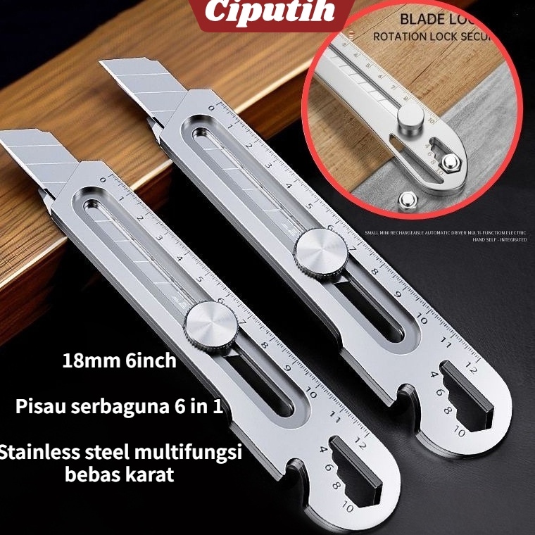 

KODE S6P7 COD24 hours delivery 6in1 Pisau Cutter 18mm multifungsi Cutter pisau baja besar 1pc pisau set Cutter Pisau Pemotong Kertas