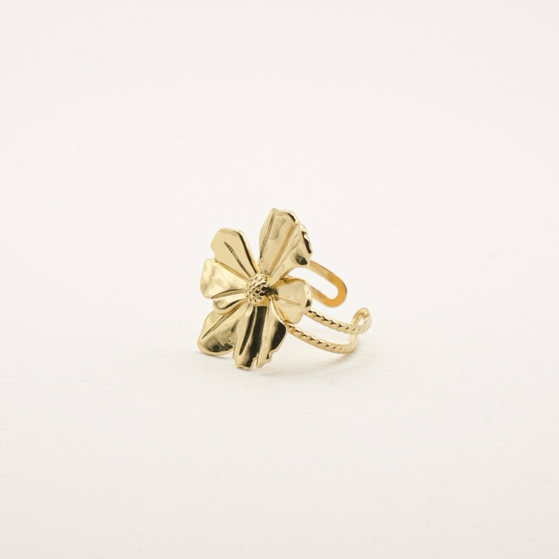 lilith_shop Louis // Hibiscus Statement Adjustable Ring - 18k Gold Plated Stainless Steel (Anti