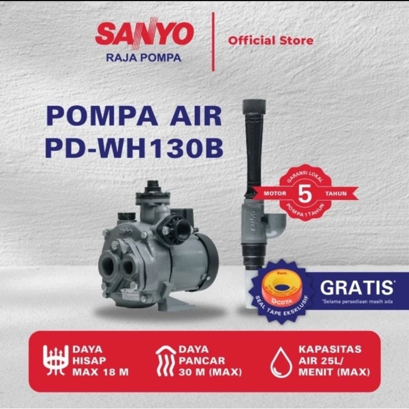 SANYO POMPA AIR SUMUR DALAM NON OTOMATIS SEMI JET PUMP PD-WH130B