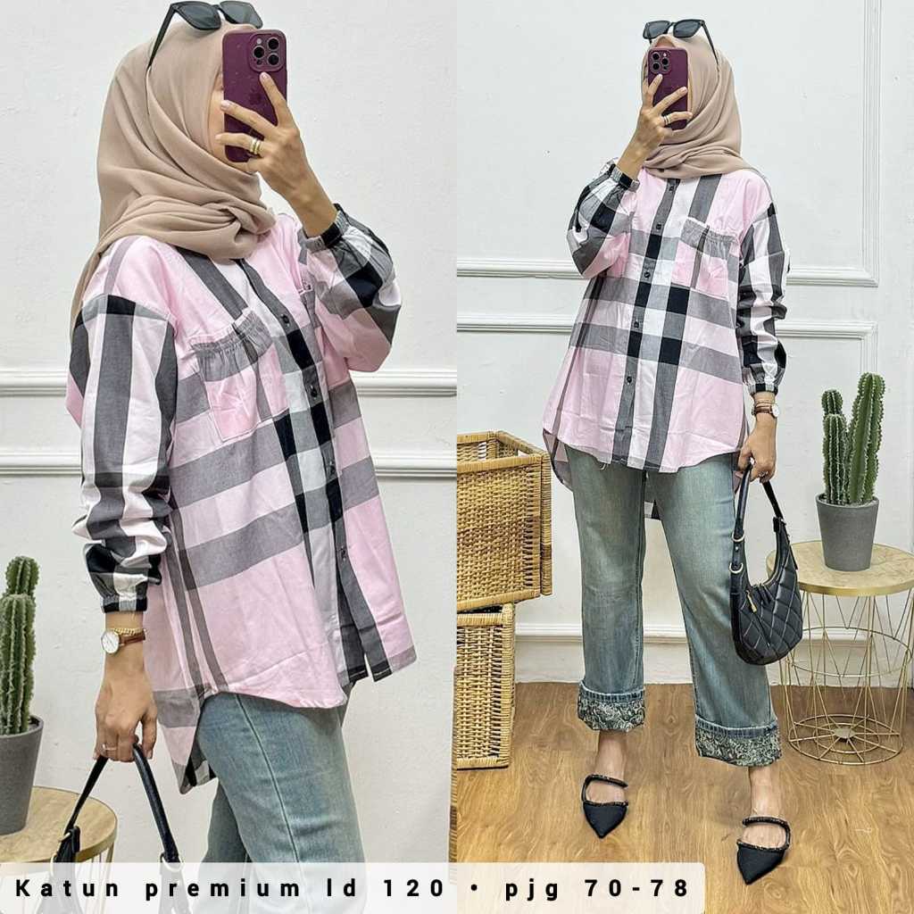 Blouse kotak kotak Wanita | Atasan Kotak Kotak Kekinian | Blus Kotak Kotak Wanita Kekinian | Atasan 