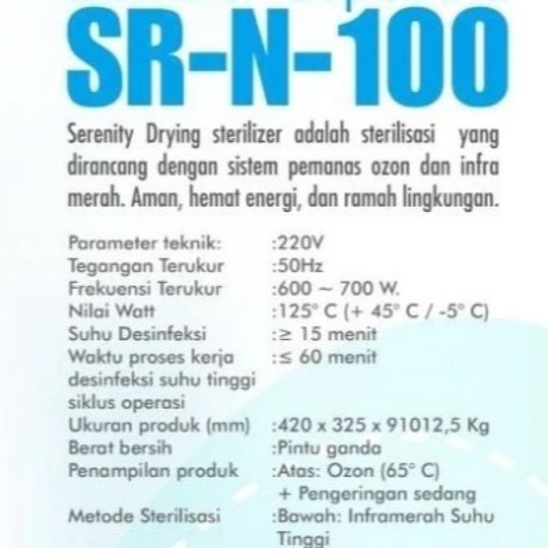 STERILIZER STERILISATOR SERENITY 2 PINTU SR-N-100 STERILISATOR 2 PINTU