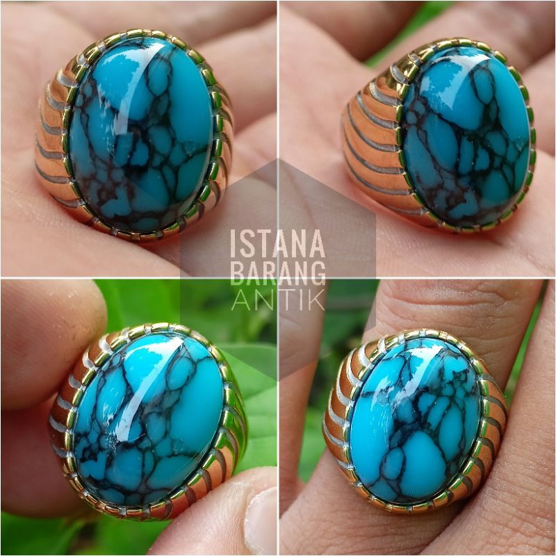 CINCIN BATU PIRUS BIRU TOZKA SERAT TALI HITAM TOP QUALITY