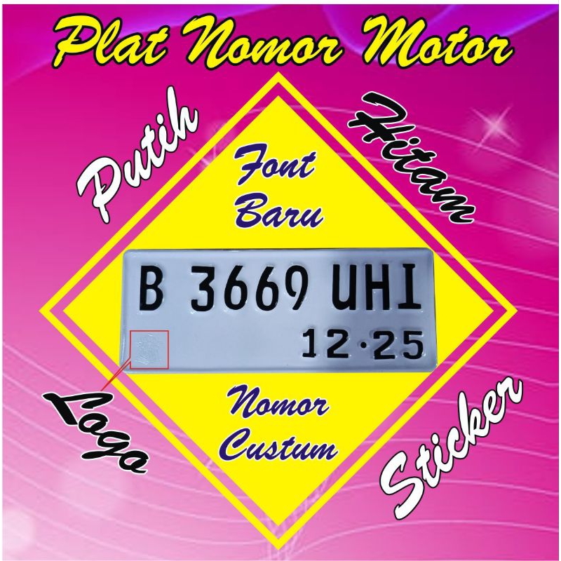 plat nomor motor font baru putih & hitam